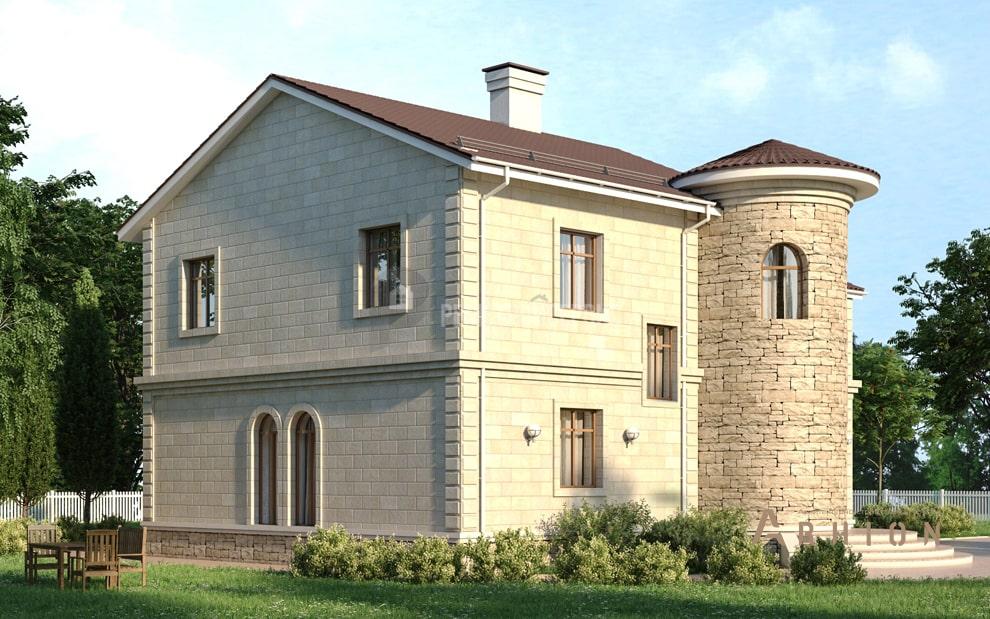 3. Проект одноэтажного дома в европейском стиле с двускатной кровлей, t-36-01, площадью - 193 кв c мансардой, балконом, эркером